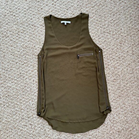 Naked Zebra‎ zippered sides tank double layers zipper pocket Olive Green S - Picture 1 of 10
